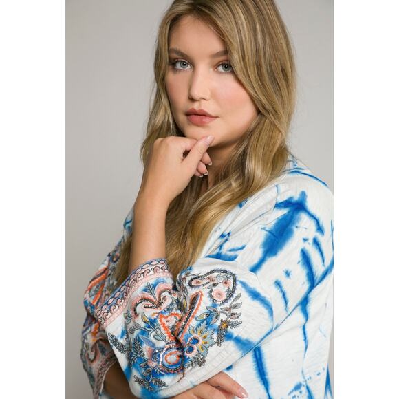 Ulla Popken Women's Plus Size II Kimono Sweat Jacket Tie Dye Open A Line - Picture 2 of 13